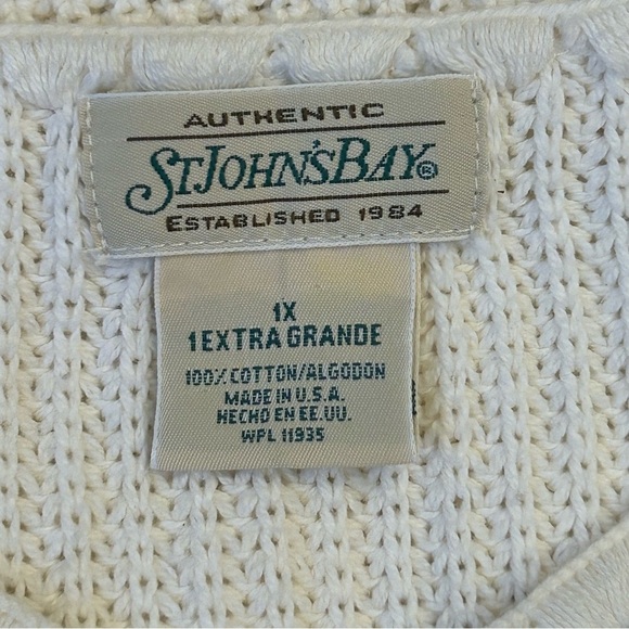 Authentic St. John's Bay Cotton 1X Off-White Knit Pullover Fall Sweater - Picture 7 of 7